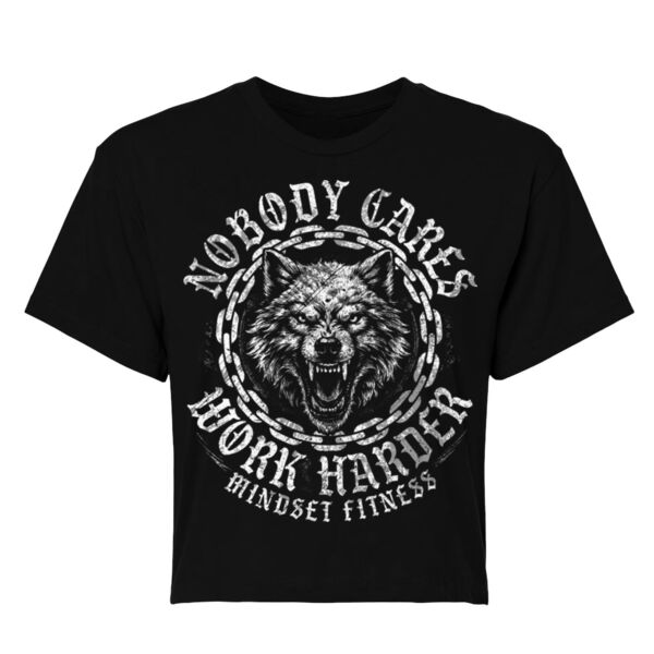 WORK HARDER WOLF - WOMEN'S CROP T-SHIRT - $OMPBSZ$ Thumbnail