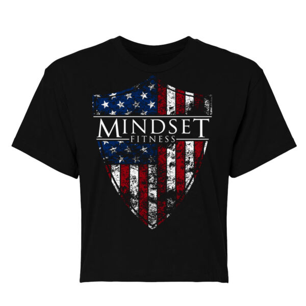 SHIELD FLAG RWB - WOMEN'S CROPPED T-SHIRT - $E9C4S2$ Thumbnail